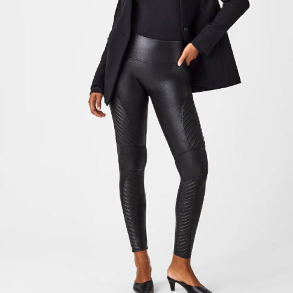 SPANX Faux Leather Moto Leggings Black Size Large